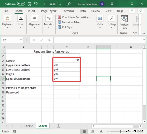 Cách tạo mật khẩu mạnh ngẫu nhiên trong Microsoft Excel 