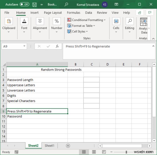 Cách tạo mật khẩu mạnh ngẫu nhiên trong Microsoft Excel 