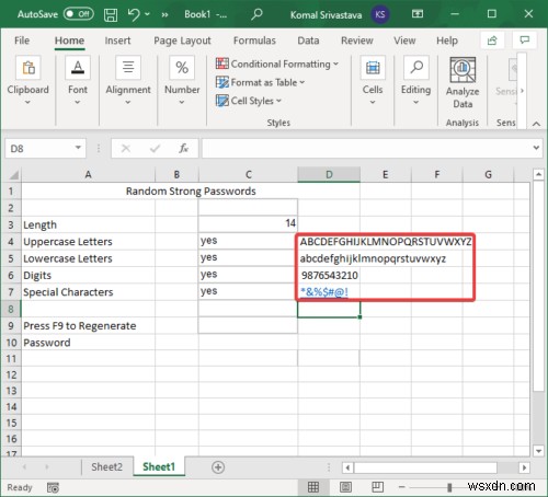 Cách tạo mật khẩu mạnh ngẫu nhiên trong Microsoft Excel 