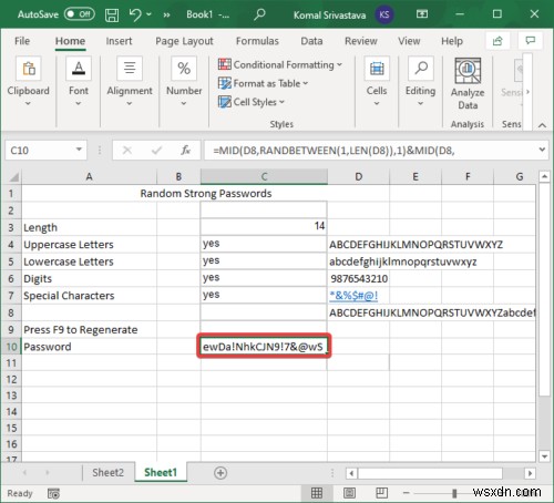 Cách tạo mật khẩu mạnh ngẫu nhiên trong Microsoft Excel 