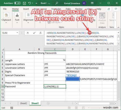 Cách tạo mật khẩu mạnh ngẫu nhiên trong Microsoft Excel 