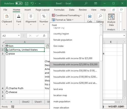 Cách sử dụng tính năng Kiểu dữ liệu tự động trong Microsoft Excel 