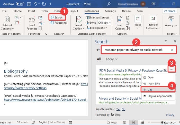 Cách chèn Trích dẫn &Tham chiếu trong Microsoft Word 