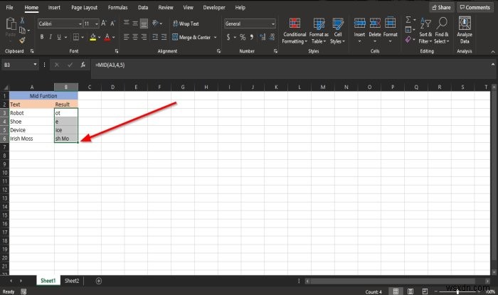 Cách sử dụng hàm MID và MIDB trong Microsoft Excel 