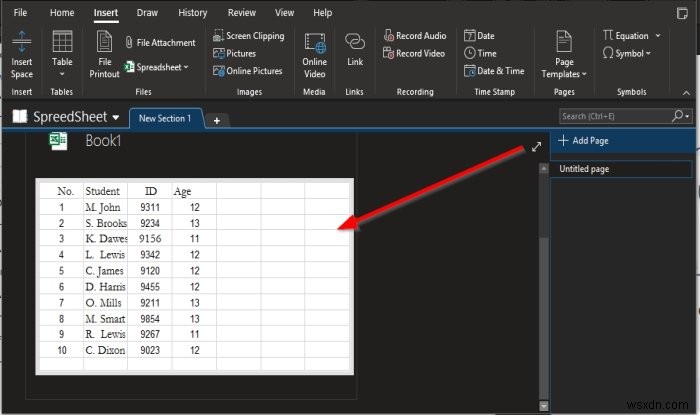 Cách chèn bảng tính Excel trong OneNote 