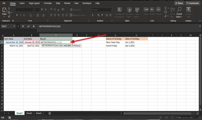 Cách sử dụng hàm NETWORKDAYS trong Excel 