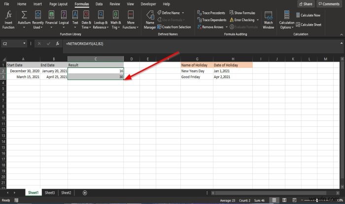 Cách sử dụng hàm NETWORKDAYS trong Excel 