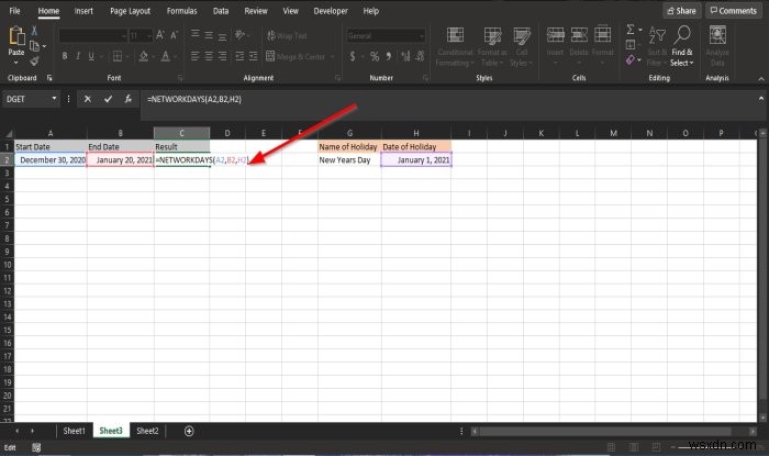 Cách sử dụng hàm NETWORKDAYS trong Excel 