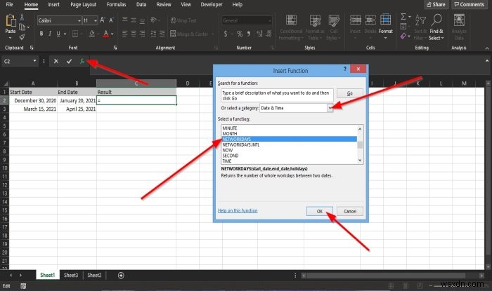 Cách sử dụng hàm NETWORKDAYS trong Excel 