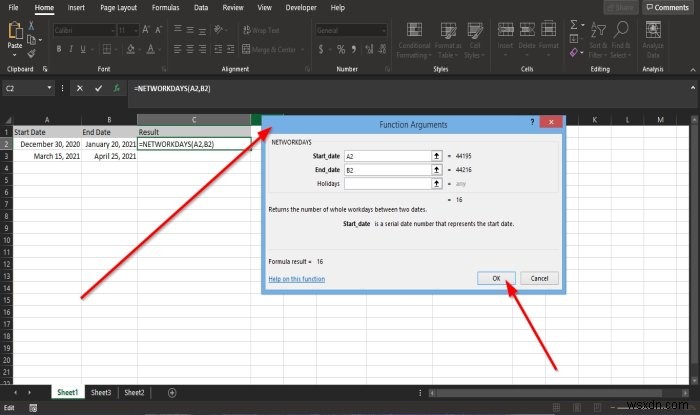 Cách sử dụng hàm NETWORKDAYS trong Excel 