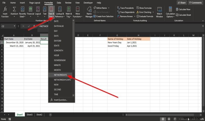 Cách sử dụng hàm NETWORKDAYS trong Excel 