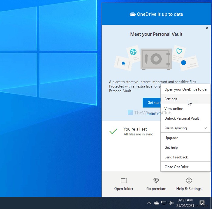 Tắt thông báo OneDrive Khi đồng bộ hóa tự động tạm dừng trên Windows 10 