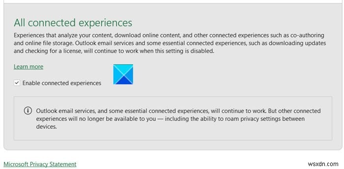 Cách tắt Trải nghiệm được Kết nối trong Microsoft 365 