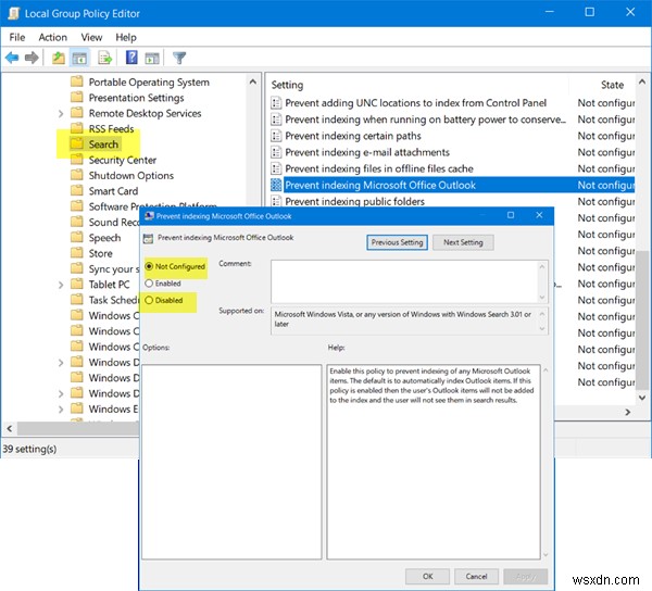Microsoft Outlook Search chuyển sang màu xám hoặc không hoạt động 