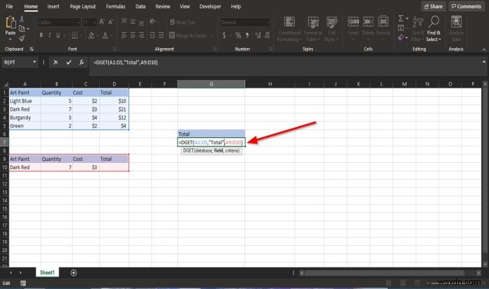 Cách sử dụng hàm DGET trong Microsoft Excel 