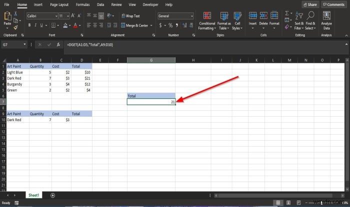 Cách sử dụng hàm DGET trong Microsoft Excel 