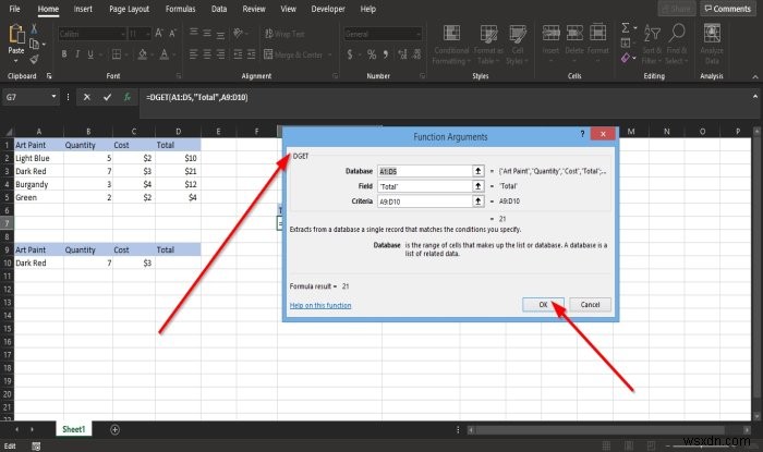 Cách sử dụng hàm DGET trong Microsoft Excel 