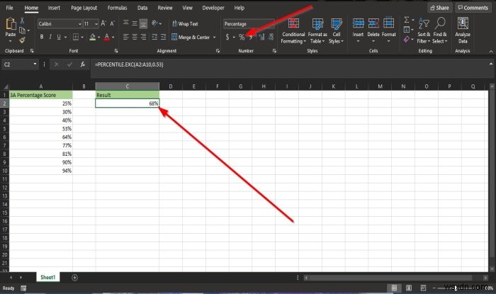 Cách sử dụng hàm Percentile.Exc trong Microsoft Excel 