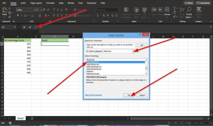 Cách sử dụng hàm Percentile.Exc trong Microsoft Excel 