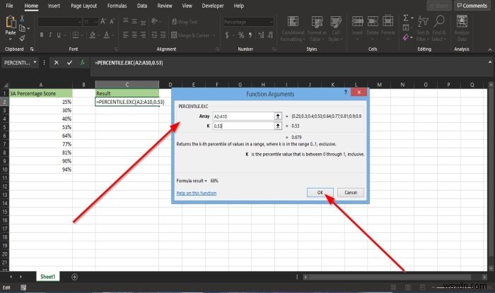 Cách sử dụng hàm Percentile.Exc trong Microsoft Excel 