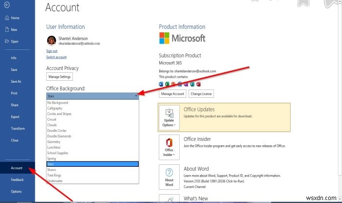 Cách bật Nền Office trong Microsoft Office 