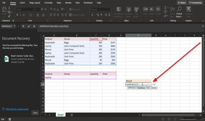 Cách sử dụng hàm DPRODUCT trong Microsoft Excel 