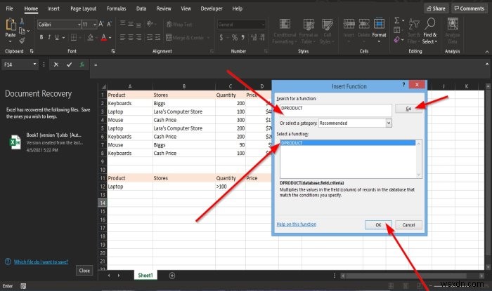 Cách sử dụng hàm DPRODUCT trong Microsoft Excel 