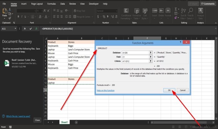 Cách sử dụng hàm DPRODUCT trong Microsoft Excel 