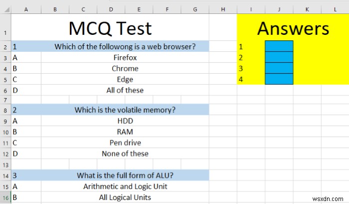 Cách tạo một bài kiểm tra tự động trong Microsoft Excel 