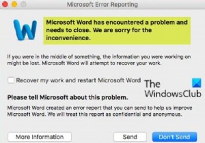 Microsoft Word đã gặp sự cố và cần đóng lại trên máy Mac 