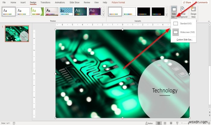 Cách thay đổi kích thước và hướng của Trang chiếu trong PowerPoint 