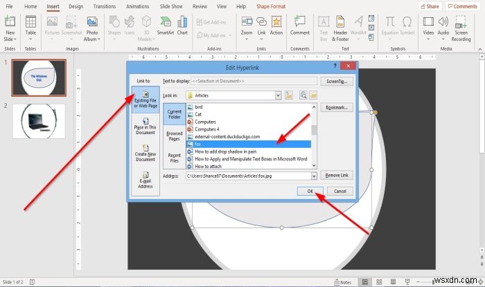 Cách liên kết các Phần tử, Nội dung hoặc Đối tượng với một trang chiếu PowerPoint 