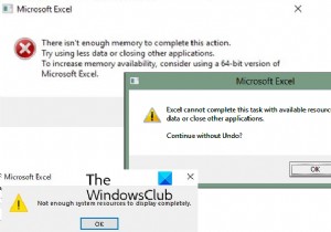 Excel không thể hoàn thành tác vụ này, Hết bộ nhớ, Không đủ tài nguyên hệ thống để hiển thị hoàn toàn 