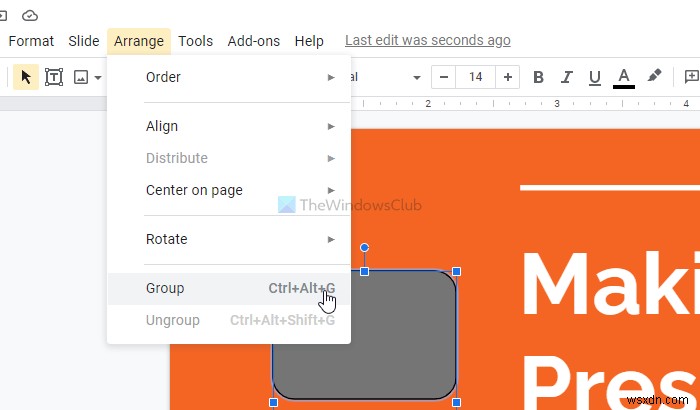 Cách nhóm hoặc hủy nhóm các đối tượng trong PowerPoint Online và Google Trang trình bày