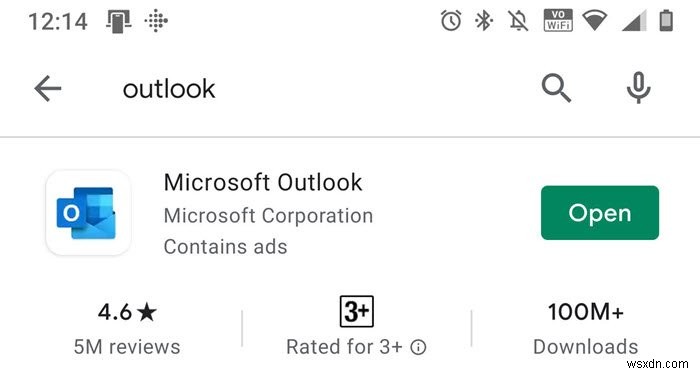 Lỗi khi tải thông báo Lỗi Outlook trên điện thoại di động Android