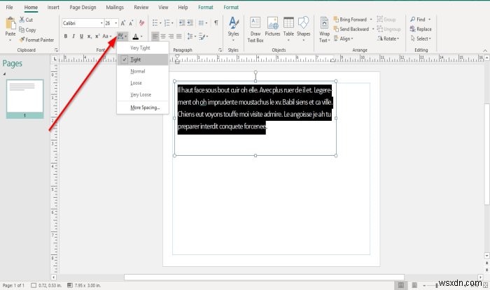 Cách thay đổi khoảng cách bằng Công cụ Giãn cách Ký tự, Dòng hoặc Đoạn trong Microsoft Publisher 