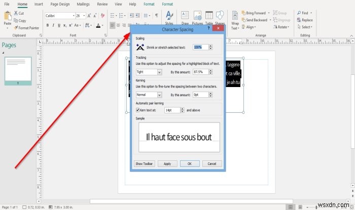 Cách thay đổi khoảng cách bằng Công cụ Giãn cách Ký tự, Dòng hoặc Đoạn trong Microsoft Publisher 