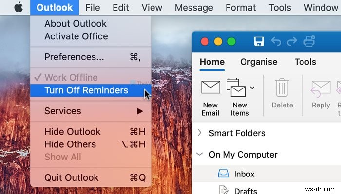 Cách tắt Lời nhắc Outlook và Âm thanh lời nhắc trên máy Mac 