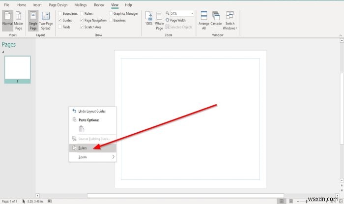 Cách Hiển thị hoặc Ẩn và Sử dụng Thanh Thước trong Microsoft Publisher 