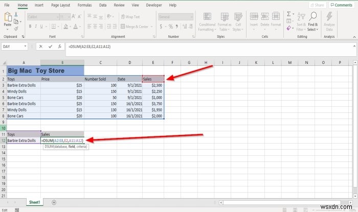 Cách sử dụng hàm DSUM trong Microsoft Excel 
