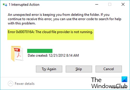 Lỗi OneDrive 0x8007016A:Nhà cung cấp tệp đám mây không chạy 