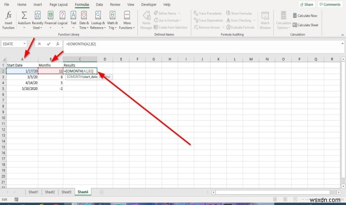 Cách sử dụng hàm EDATE và EOMONTH trong Excel 
