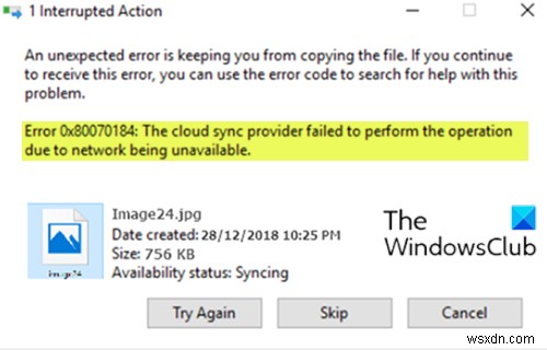 Lỗi OneDrive 0x80070184:Nhà cung cấp đồng bộ hóa đám mây không thực hiện được hoạt động 