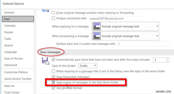 Cách ngăn Outlook lưu email Đã gửi trong thư mục Mục đã Gửi 