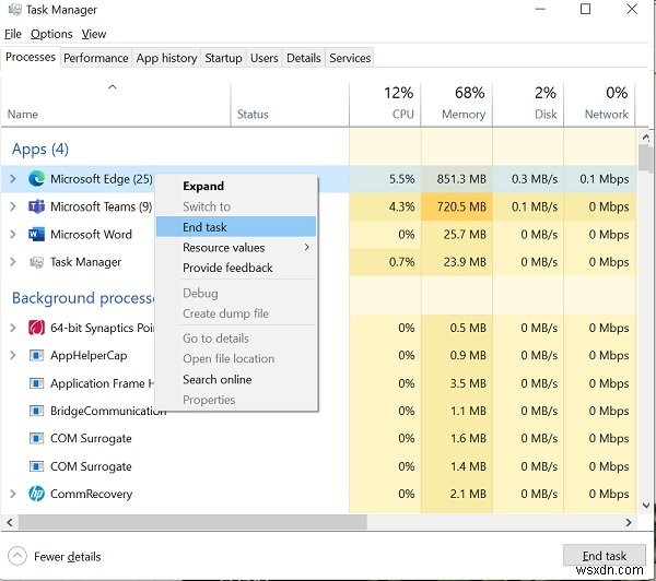 Khắc phục sự cố sử dụng CPU và bộ nhớ cao của Microsoft Teams 