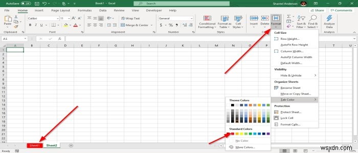 Cách thay đổi màu của Tab trang tính Excel 