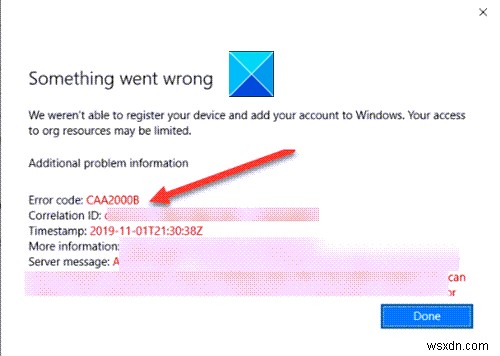 Microsoft Teams Error CAA2000B, Chúng tôi không thể đăng ký thiết bị của bạn 