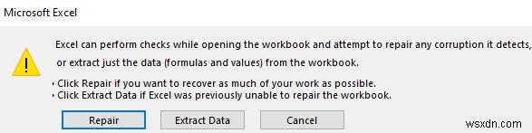 Cách sửa chữa sổ làm việc Excel bị hỏng 