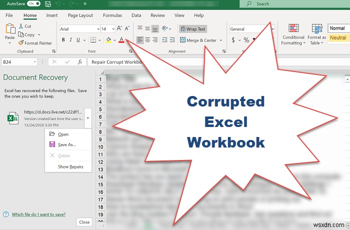 Cách sửa chữa sổ làm việc Excel bị hỏng 