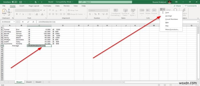 Cách sử dụng các hàm MIN, Max và AVERAGE của Excel 